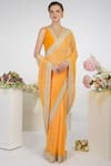 Buy_Talking Threads_Yellow Chiffon Kashmiri Paisley Tilla Aari Leheriya Saree _at_Aza_Fashions