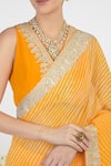 Talking Threads_Yellow Chiffon Kashmiri Paisley Tilla Aari Leheriya Saree _at_Aza_Fashions