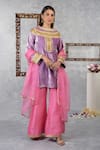 Talking Threads_Purple Kurta Velvet Palazzo  Raw And Dupatta Organza Set  _Online_at_Aza_Fashions