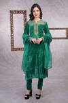 Buy_Talking Threads_Green Kurta And Churidar Velvet Embroidered Zardozi Notched Set  _at_Aza_Fashions