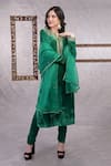 Talking Threads_Green Kurta And Churidar Velvet Embroidered Zardozi Notched Set  _Online_at_Aza_Fashions