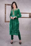 Buy_Talking Threads_Green Kurta And Churidar Velvet Embroidered Zardozi Notched Set  _Online_at_Aza_Fashions