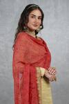 Talking Threads_Red Georgette Bandhani And Kashmiri Tilla Work Dupatta_at_Aza_Fashions