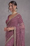 Shop_Talking Threads_Purple Leheriya Saree With Blouse_Online_at_Aza_Fashions