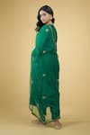 Shop_Talking Threads_Green Dupatta Net, Kurta And Pant Chanderi Silk Zardozi Keyhole Set _at_Aza_Fashions