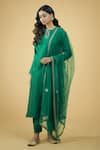 Talking Threads_Green Dupatta Net, Kurta And Pant Chanderi Silk Zardozi Keyhole Set _Online_at_Aza_Fashions