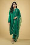 Buy_Talking Threads_Green Dupatta Net, Kurta And Pant Chanderi Silk Zardozi Keyhole Set _Online_at_Aza_Fashions