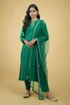 Shop_Talking Threads_Green Dupatta Net, Kurta And Pant Chanderi Silk Zardozi Keyhole Set _Online_at_Aza_Fashions