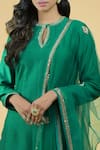 Talking Threads_Green Dupatta Net, Kurta And Pant Chanderi Silk Zardozi Keyhole Set _at_Aza_Fashions