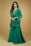 Buy_Talking Threads_Green Dupatta Net, Kurta And Sharara Chanderi Silk Zardozi V Neck Set _at_Aza_Fashions