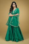 Buy_Talking Threads_Green Dupatta Net, Kurta And Sharara Chanderi Silk Zardozi V Neck Set _Online_at_Aza_Fashions