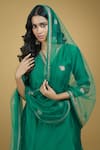 Shop_Talking Threads_Green Dupatta Net, Kurta And Sharara Chanderi Silk Zardozi V Neck Set _Online_at_Aza_Fashions