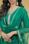 Talking Threads_Green Dupatta Net, Kurta And Sharara Chanderi Silk Zardozi V Neck Set _at_Aza_Fashions