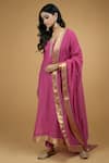 Talking Threads_Pink Chanderi Plain V Neck Kurta Set _Online_at_Aza_Fashions