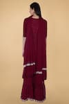 Shop_Talking Threads_Maroon Georgette Mukaish, Tikka Notched Embroidered Kurta Gharara Set _at_Aza_Fashions