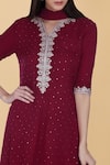 Talking Threads_Maroon Georgette Mukaish, Tikka Notched Embroidered Kurta Gharara Set _at_Aza_Fashions