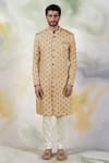 Buy_Talking Threads_Gold Pure Silk Embroidery Zardozi Sherwani Set  _at_Aza_Fashions