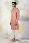 Buy_Talking Threads_Peach Pure Silk Crystal, Zardozi Embroidered Sherwani Set _Online_at_Aza_Fashions