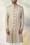 Buy_Talking Threads_Cream Pure Silk Crystal, Zardozi Embroidered Sherwani Set _Online_at_Aza_Fashions