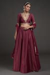 Buy_Talking Threads_Wine Blouse And Lehenga Brocade Silk Woven & Embroidery Banarasi Set  _at_Aza_Fashions