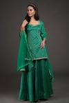 Buy_Talking Threads_Emerald Green Tunic And Lehenga Brocade Silk Woven & Embroidery Set  _at_Aza_Fashions