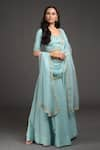 Shop_Talking Threads_Blue Georgette Lining Shantoon Embroidery Dabka Floral Lehenga Set  _at_Aza_Fashions