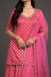 Talking Threads_Pink Kurta And Lehenga Georgette & Dupatta Tulle Lining Shantoon Pattern Set_Online_at_Aza_Fashions