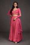 Buy_Talking Threads_Pink Blouse And Lehenga Georgette & Dupatta Tulle Lining Shantoon Pattern Set_at_Aza_Fashions