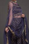 Talking Threads_Blue Blouse And Lehenga Georgette & Dupatta Organza Lining Leaf Pattern Set_Online_at_Aza_Fashions