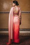 Shop_Tarun Tahiliani_Peach Foil Raw Silk V Neck Embroidered Saree With Blouse _at_Aza_Fashions