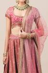 Tarun Tahiliani_Pink Brocade U Neck Bridal Lehenga Set _Online_at_Aza_Fashions