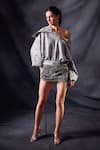 Nikita Mhaisalkar_Grey Hemp Knit Collared Neck Puff Sleeves Sweater _Online_at_Aza_Fashions