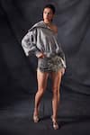 Buy Nikita Mhaisalkar Grey Tulle Sequin And Beads Embroidered Short Skirt at Aza Fashions Buy_Nikita Mhaisalkar_Grey Tulle Sequin And Beads Embroidered Short Skirt _at_Aza_Fashions