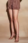 Nikita Mhaisalkar_Brown Luxe Suiting Shorts _at_Aza_Fashions