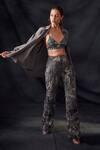 Buy_Nikita Mhaisalkar_Grey Tulle Oxidised Gun Metal V Neck Embroidered Bralette _at_Aza_Fashions