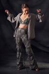 Shop_Nikita Mhaisalkar_Grey Tulle Oxidised Gun Metal V Neck Embroidered Bralette _at_Aza_Fashions