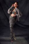 Nikita Mhaisalkar_Grey Tulle Oxidised Gun Metal V Neck Embroidered Bralette _Online_at_Aza_Fashions
