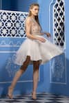 Tamaraa By Tahani_Beige Tulle, Duchess Satin Round Embroidered Dress _Online_at_Aza_Fashions