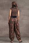 Shop_Tarun Tahiliani_Black Printed Floral Pattern Frill Lapel Blouse And Draped Trouser Set _at_Aza_Fashions