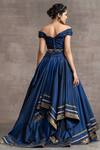 Shop_Tarun Tahiliani_Blue Silk Taffeta Tassels V Off-shoulder Off Blouse And Draped Lehenga Set_at_Aza_Fashions