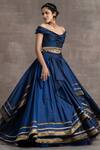 Buy_Tarun Tahiliani_Blue Silk Taffeta Tassels V Off-shoulder Off Blouse And Draped Lehenga Set_Online_at_Aza_Fashions