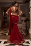 Shop_Tarun Tahiliani_Maroon Embroidery Dori High Neck Pre-draped Saree With Blouse _at_Aza_Fashions