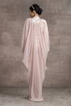 Shop_Tarun Tahiliani_Peach Cape Crinkle Tulle Embroidery Beads Round And Draped Skirt Set _at_Aza_Fashions