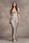 Buy_Tarun Tahiliani_Silver Jersey Foil Embellishment Crystal Sweetheart Neck Metallic Saree Gown _at_Aza_Fashions