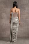 Shop_Tarun Tahiliani_Silver Jersey Foil Embellishment Crystal Sweetheart Neck Metallic Saree Gown _at_Aza_Fashions