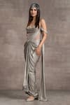 Tarun Tahiliani_Silver Jersey Foil Embellishment Crystal Sweetheart Neck Metallic Saree Gown _Online_at_Aza_Fashions