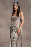 Buy_Tarun Tahiliani_Silver Jersey Foil Embellishment Crystal Sweetheart Neck Metallic Saree Gown _Online_at_Aza_Fashions