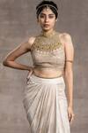 Buy_Tarun Tahiliani_Pink Foil Jersey Embellishment Crystal And Sequin High Blouse & Draped Skirt Set _Online_at_Aza_Fashions