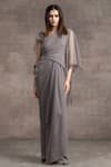 Buy_Tarun Tahiliani_Grey Crinkle Tulle And Foil Jersey Asymmetric Draped Gown _at_Aza_Fashions