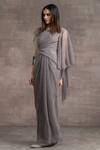 Tarun Tahiliani_Grey Crinkle Tulle And Foil Jersey Asymmetric Draped Gown _Online_at_Aza_Fashions